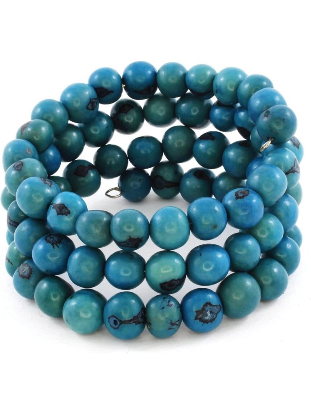 Handmade Memory Wire Bracelet with Acai Seeds | Easy-On Bangle for Women